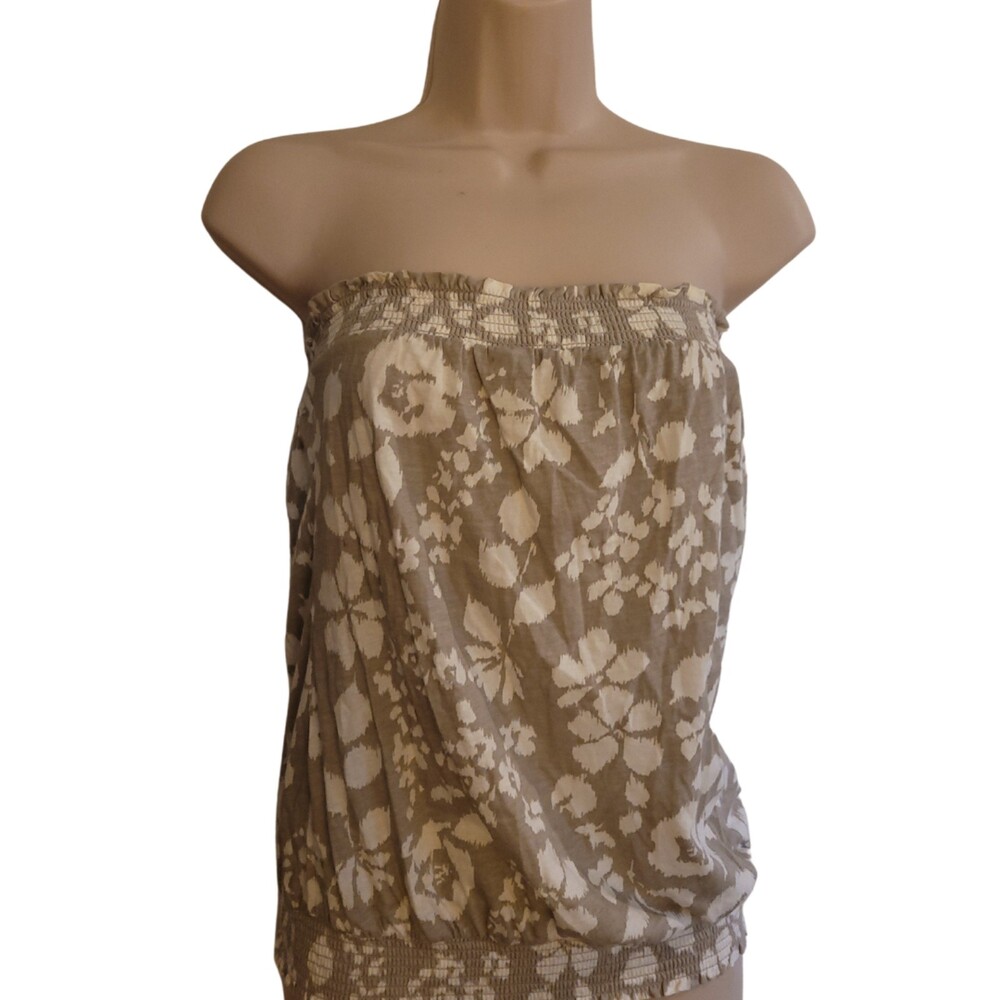 Old Navy Gray/White Floral Sleeveless/Tube Top 100% Cotton Size Small